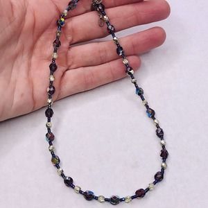 Mary Millsaps Necklace ChokerBeaded Blue Iridescent Multi COlor Sterling Silver